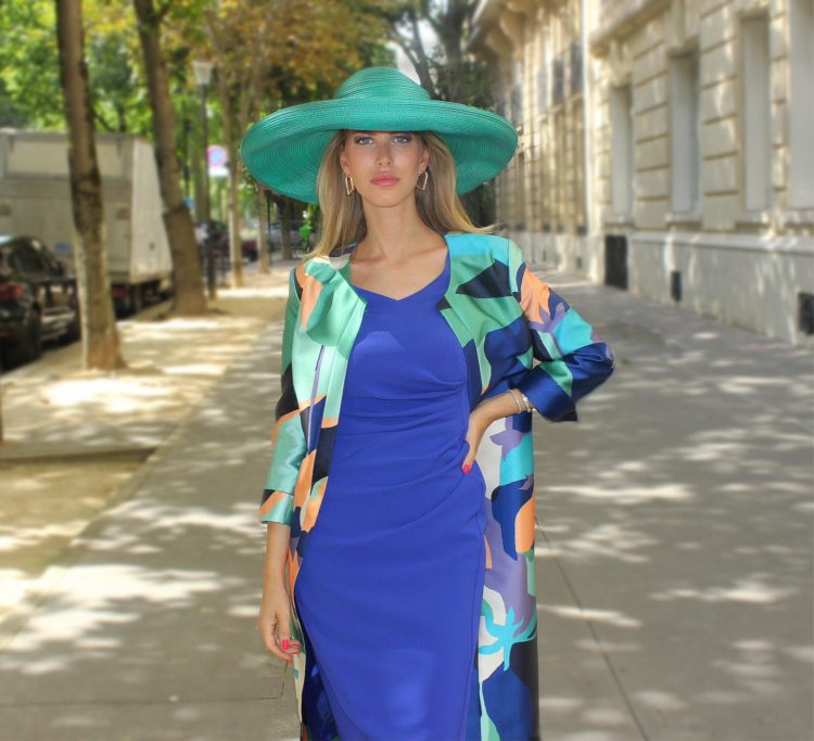 E23-Robe MARINE fez 445 bleu majorelle et manteau MONTANA KHAN 445 bleu majorelle taille 38 + capeline ASCOT verte01